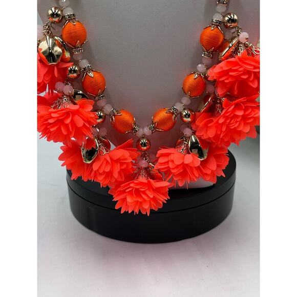 Lilly Pulitzer Tangero Orange Fabric Dangle Flowers Pink Beaded Long Necklace‎ - Picture 4 of 12